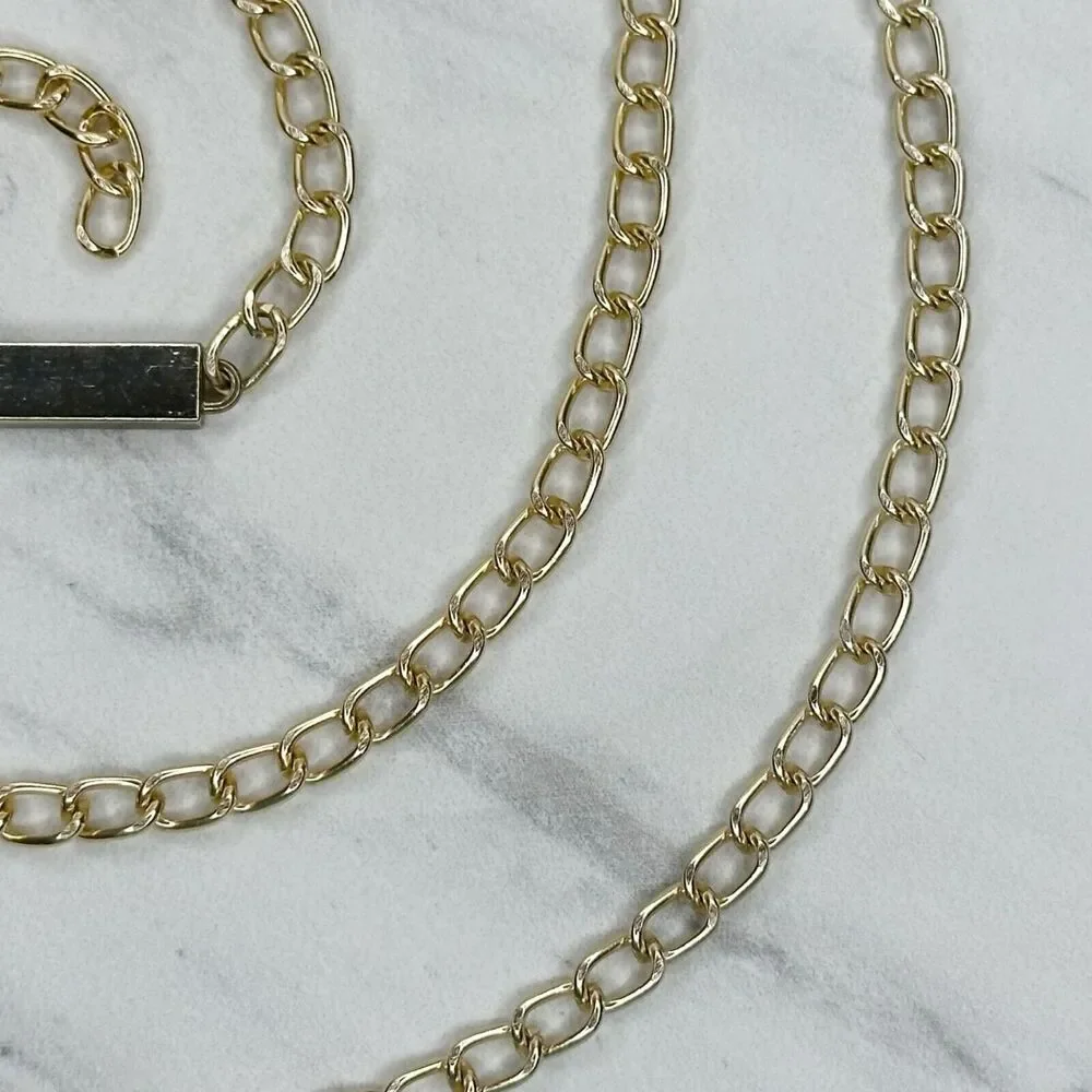 Gold Tone Skinny Chain Link Belt with Bar Details Y2K Festival ✨